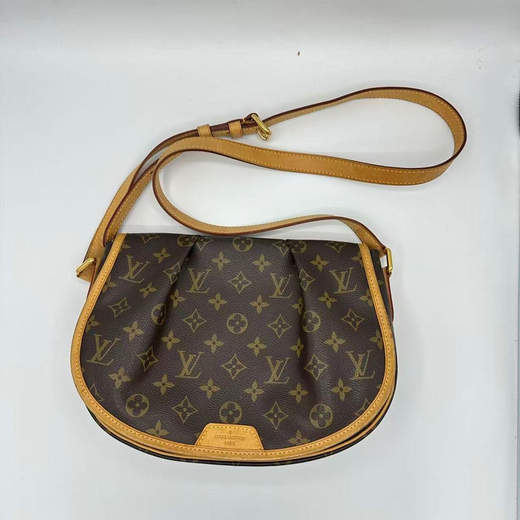Menilmontant PM Brown Monogram Leather Crossbody Bag