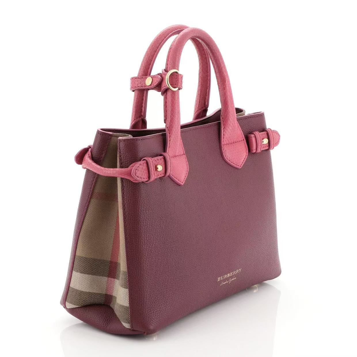 Banner Convertible Tote Leather and House Check Canvas Small Twins