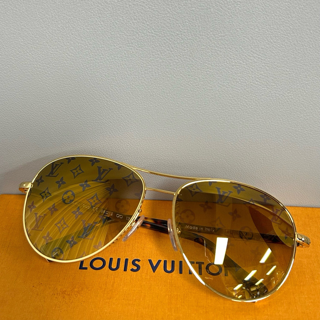 Goldtone Metal Frame Monogram Conspiration Pilote Sunglasses Twins LDJ3941