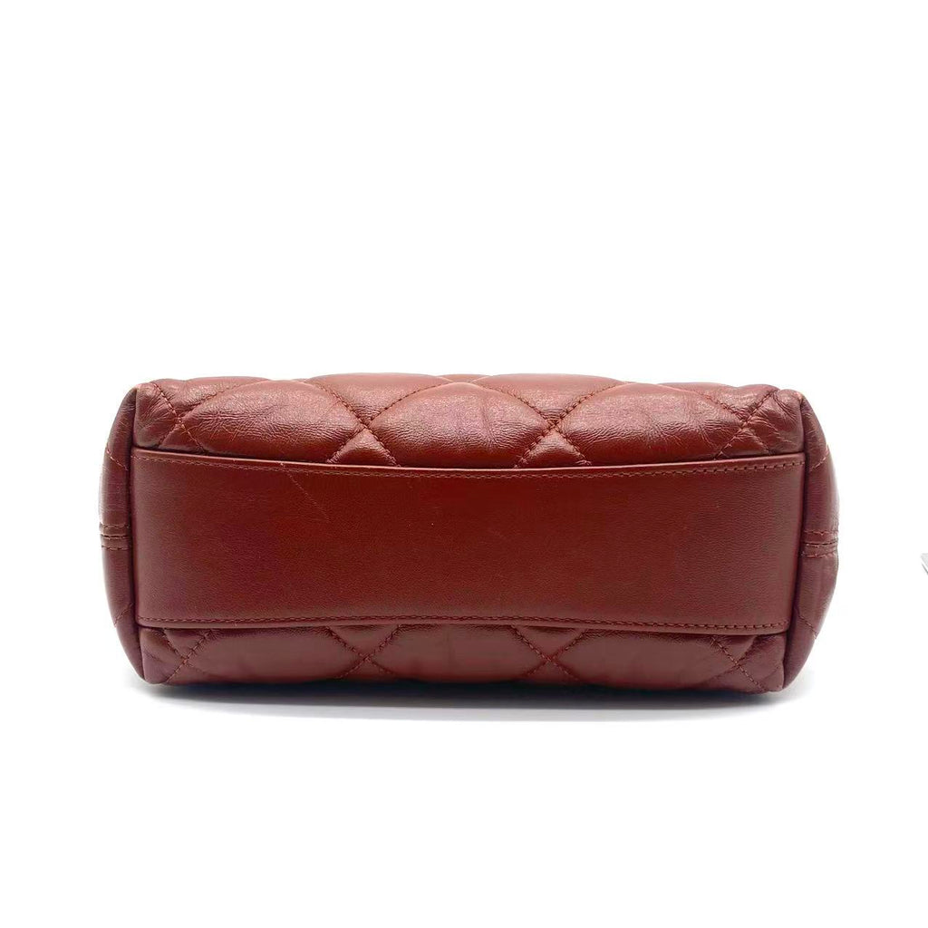 Shiny Crumpled Lambskin Quilted Small CC Funky Town Hobo Brown