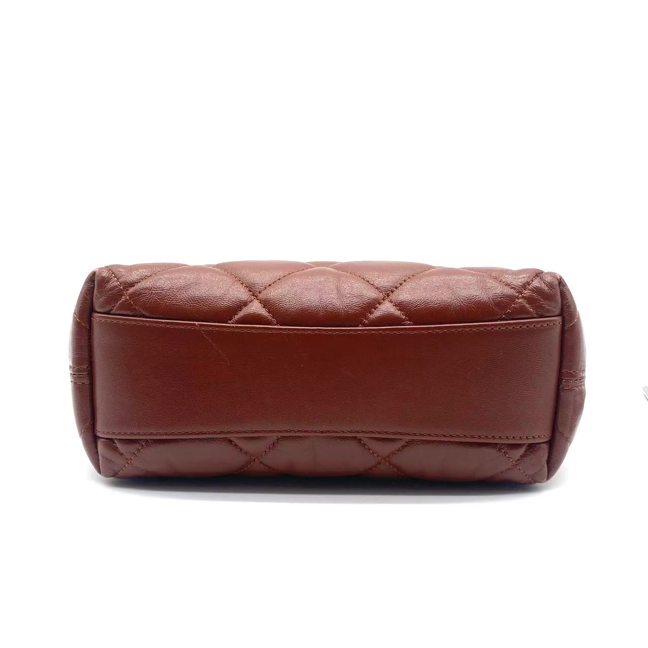 Shiny Crumpled Lambskin Quilted Small CC Funky Town Hobo Brown