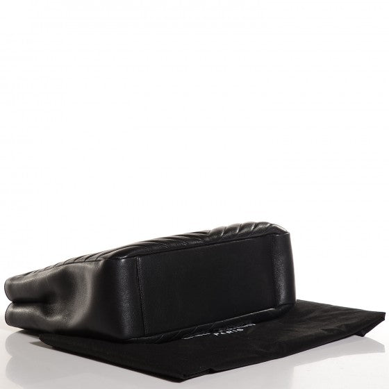 Sheepskin Classic Matelasse Chevron Large Monogram Shopping Bag Black twins