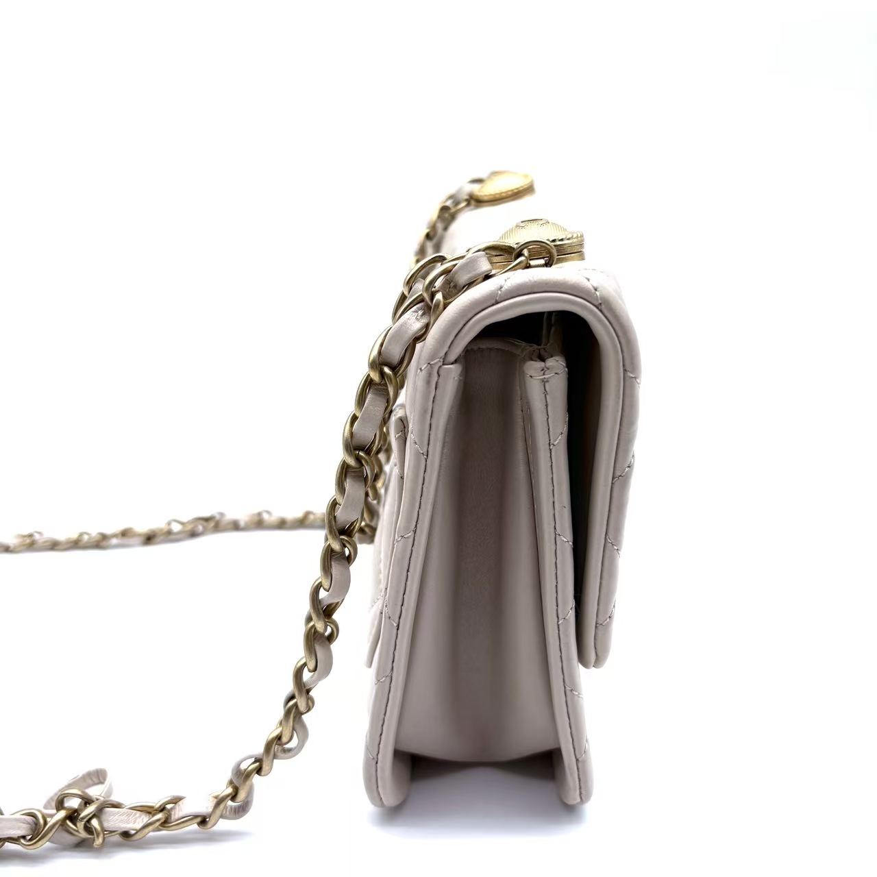 Mini Classic Flap White Caviar Leather Gold Coin Crossbody Bag