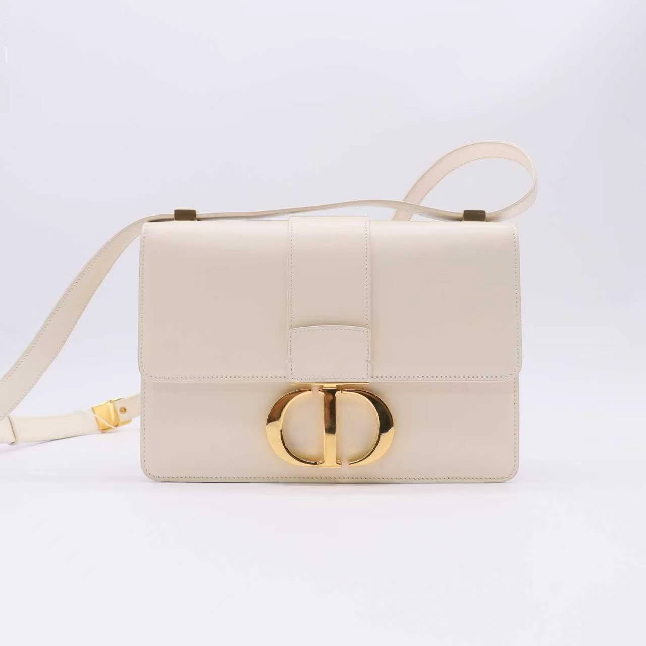 Christian Dior White Calfskin Leather Montaigne 30 Flap Bag  twins LDZ683