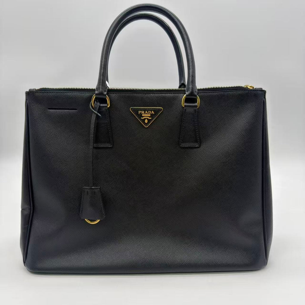  Black Leather Large Double Zip Tote