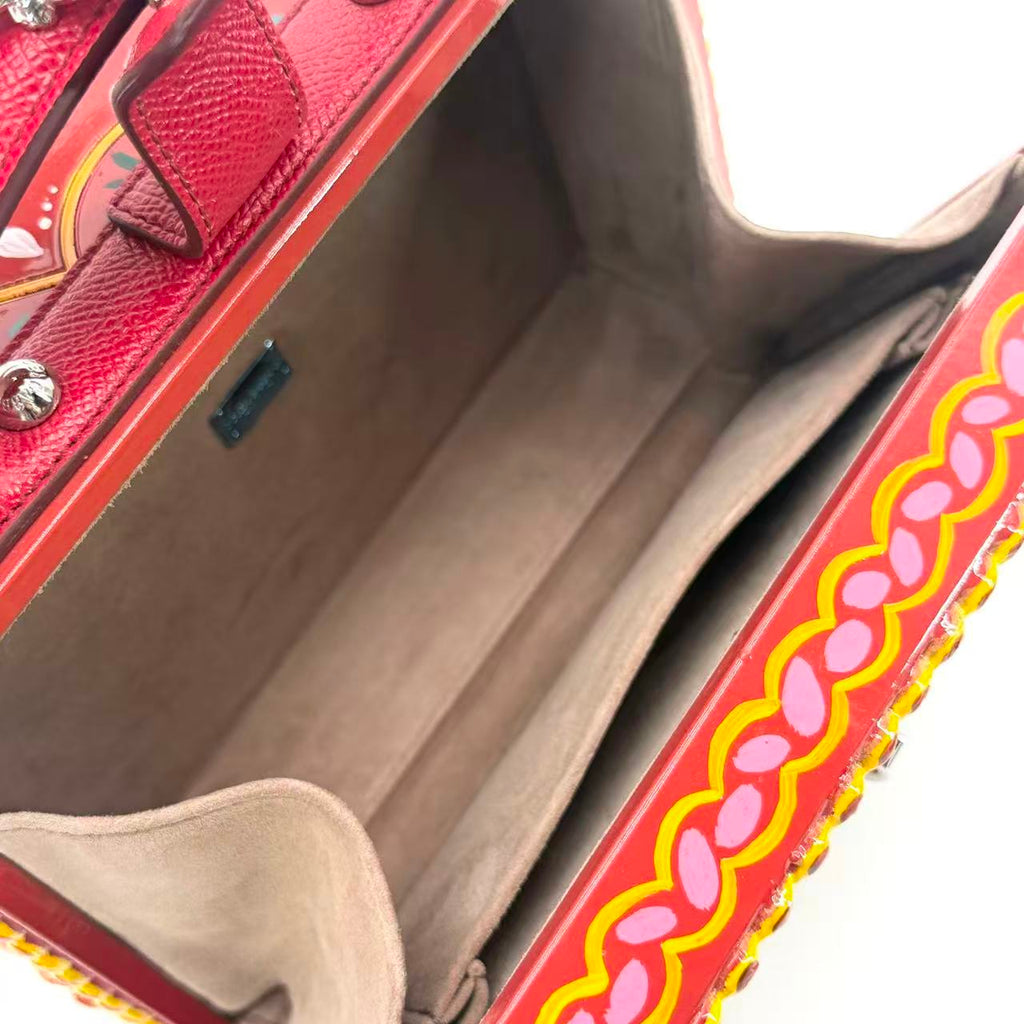 Top Handle Box bag in hand-painted wood