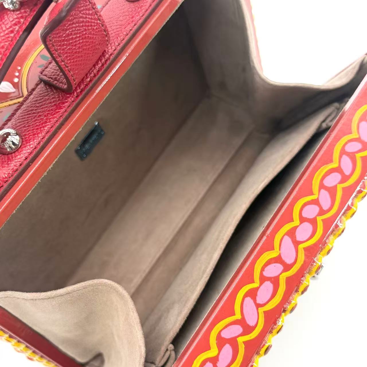 Top Handle Box bag in hand-painted wood