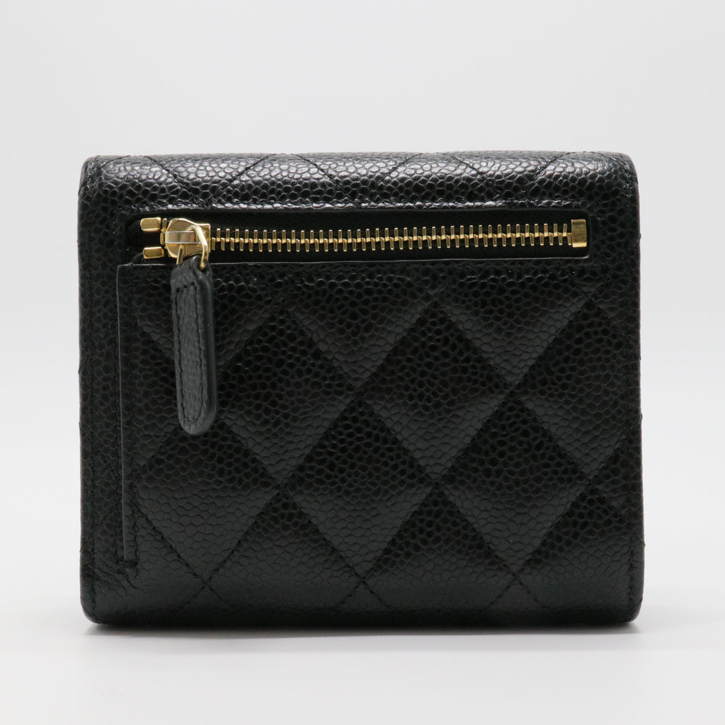 Caviar Quilted Flap Card Holder Wallet Black twins