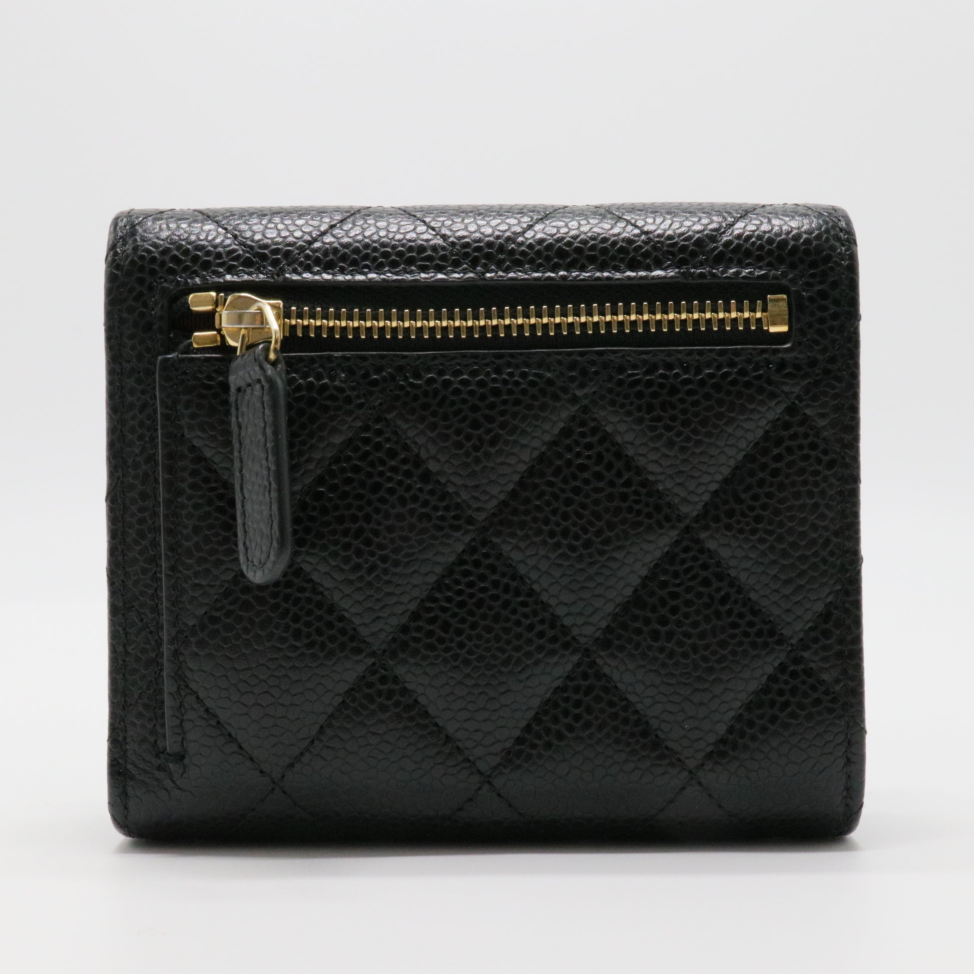 Caviar Quilted Flap Card Holder Wallet Black twins
