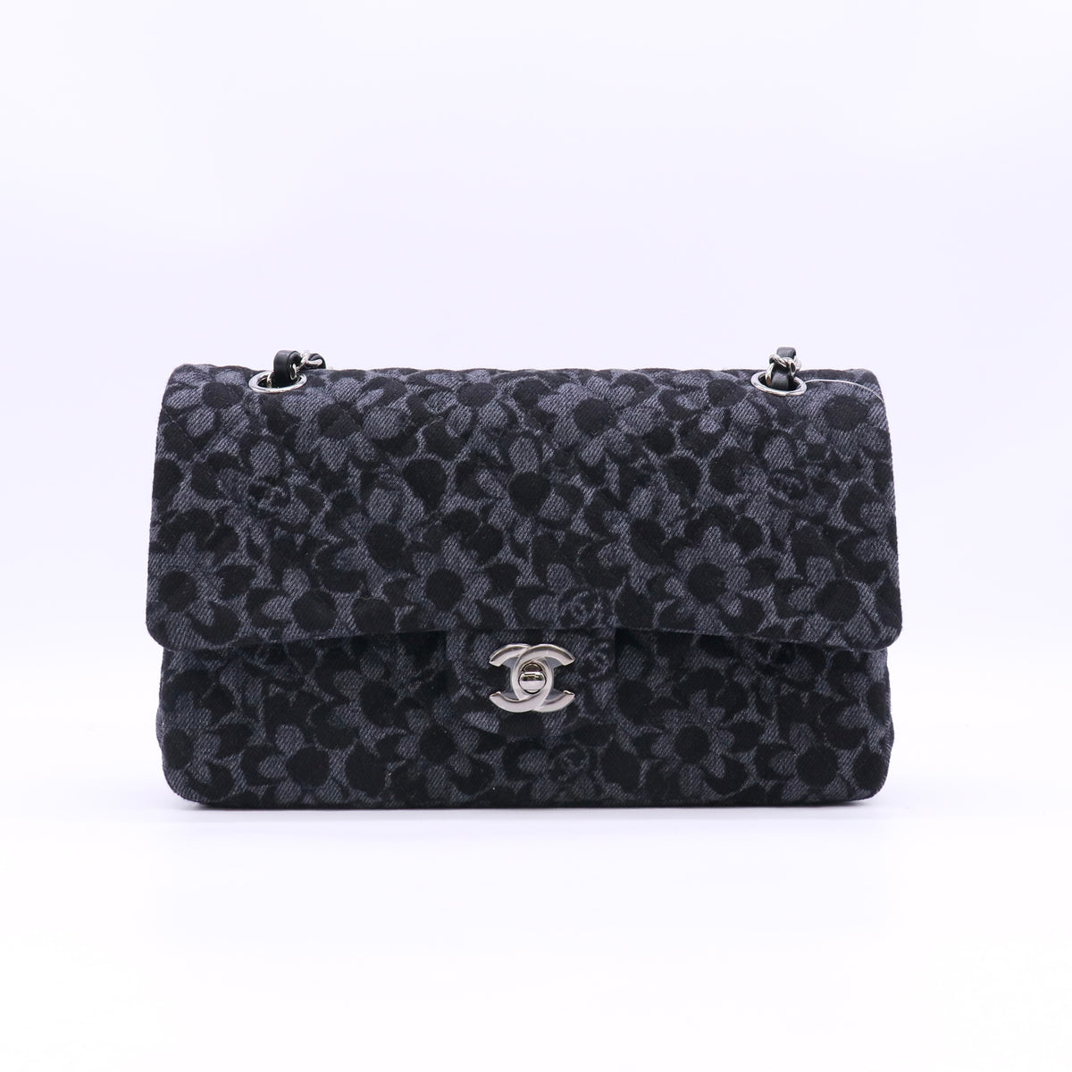 Chanel Classic 11.12 Handbag Black & Grey Printed Denim twins LDJ6614