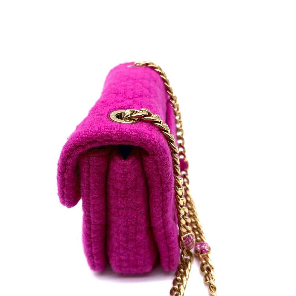Cashmere Tweed Quilted Mini Bijoux Flap Fuchsia