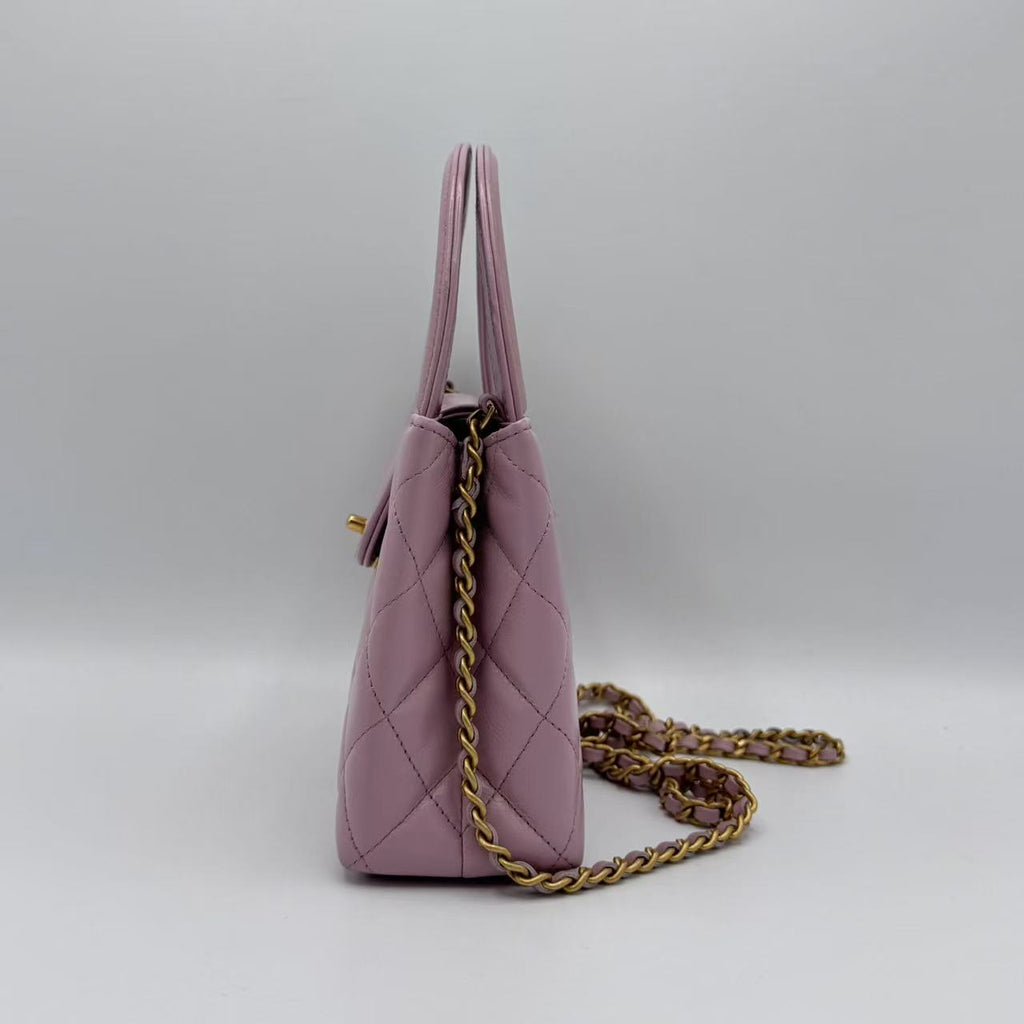 Chanel  Shiny Aged Calfskin Quilted Nano Kelly Shopper Pink