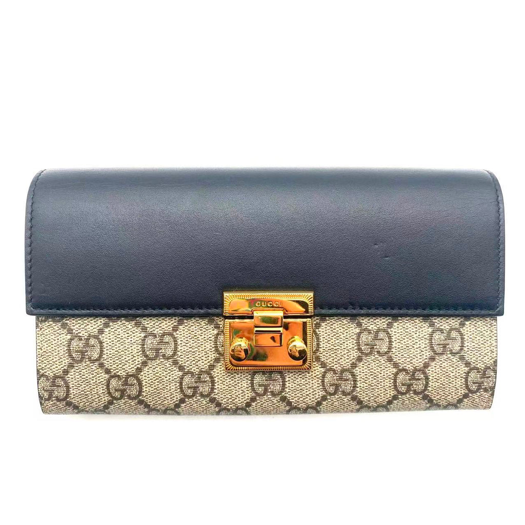 Padlock Continental Chain Wallet GG Coated Canvas and Leather Long