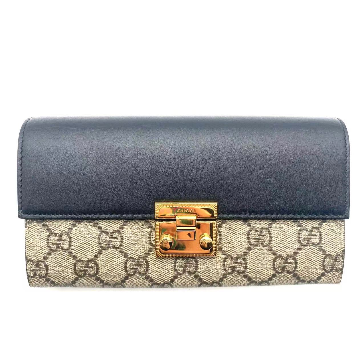 Padlock Continental Chain Wallet GG Coated Canvas and Leather Long