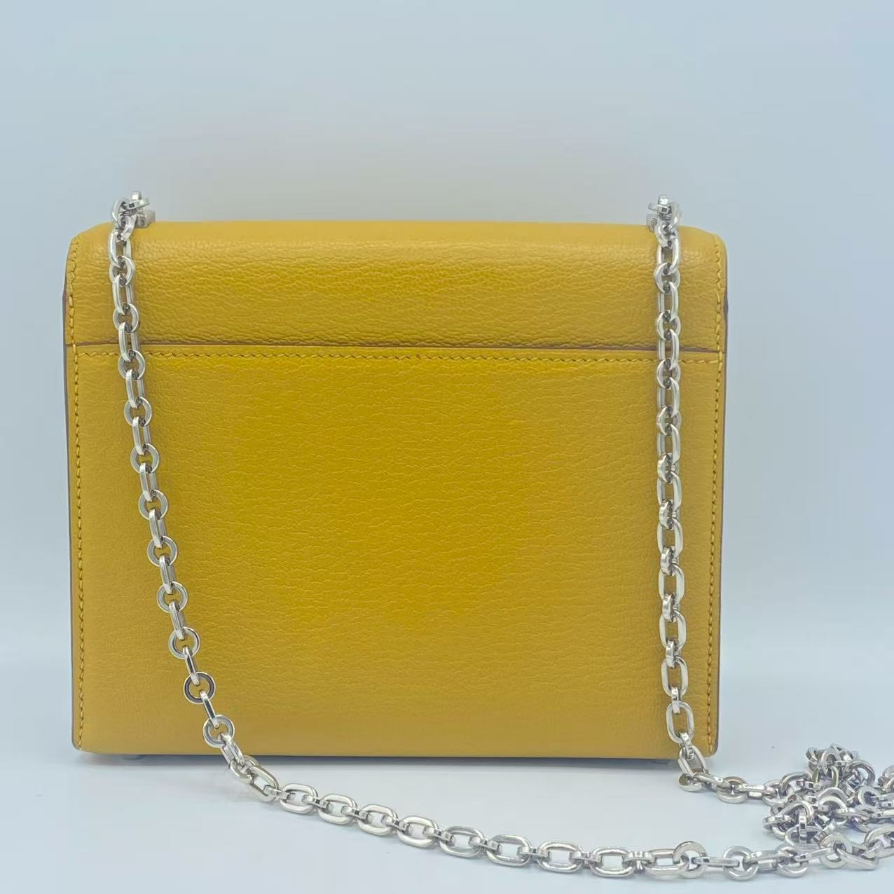 Hermès Jaune Ambre Chèvre Mysore Mini Verrou 17 Palladium Hardware