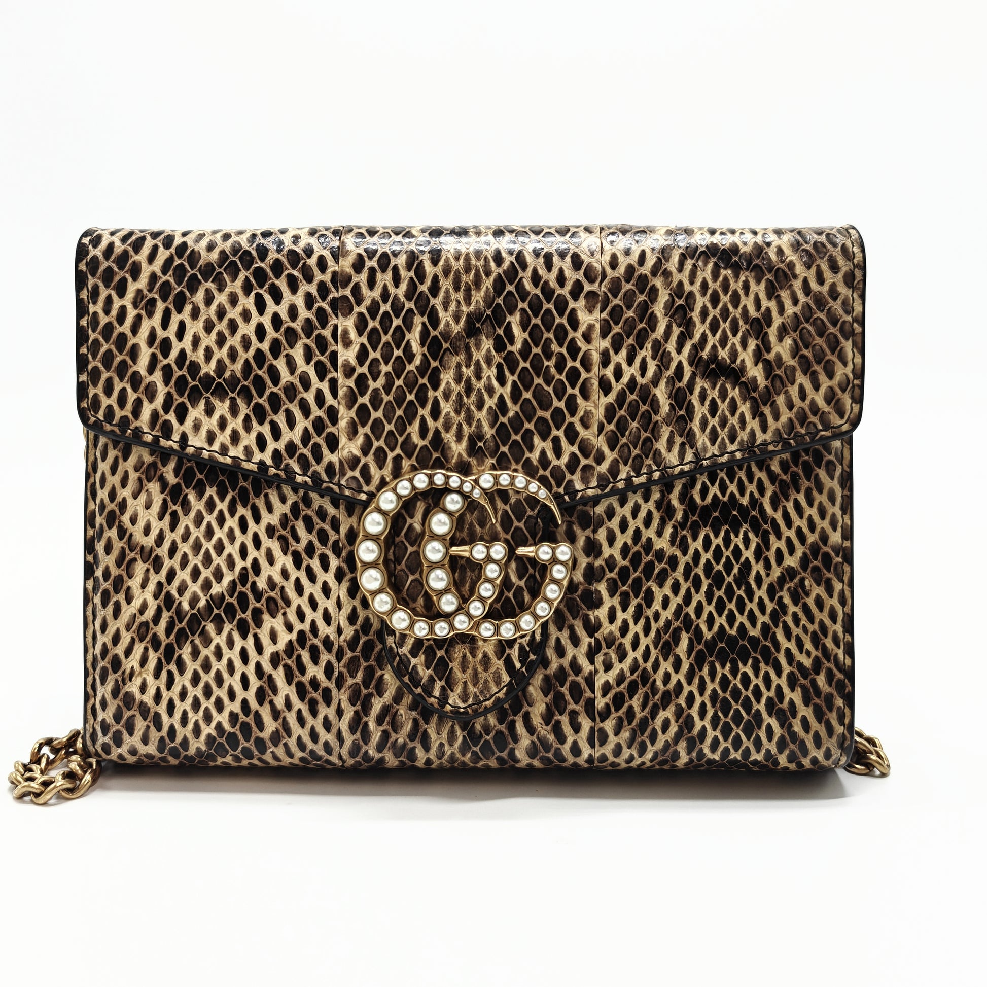 Pearly GG Marmont Chain Wallet Snakeskin Mini Twins