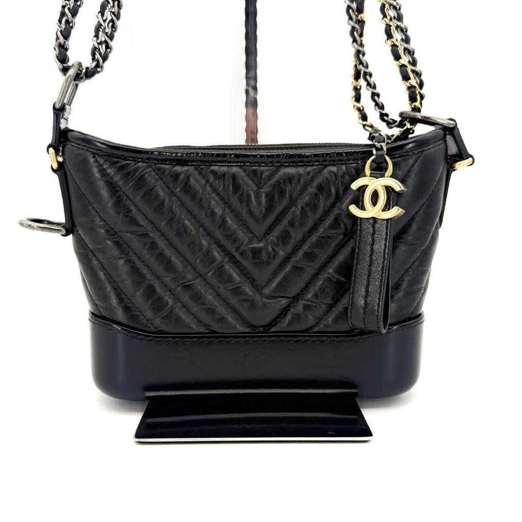 Gabrielle Hobo Chevron Aged Calfskin Small