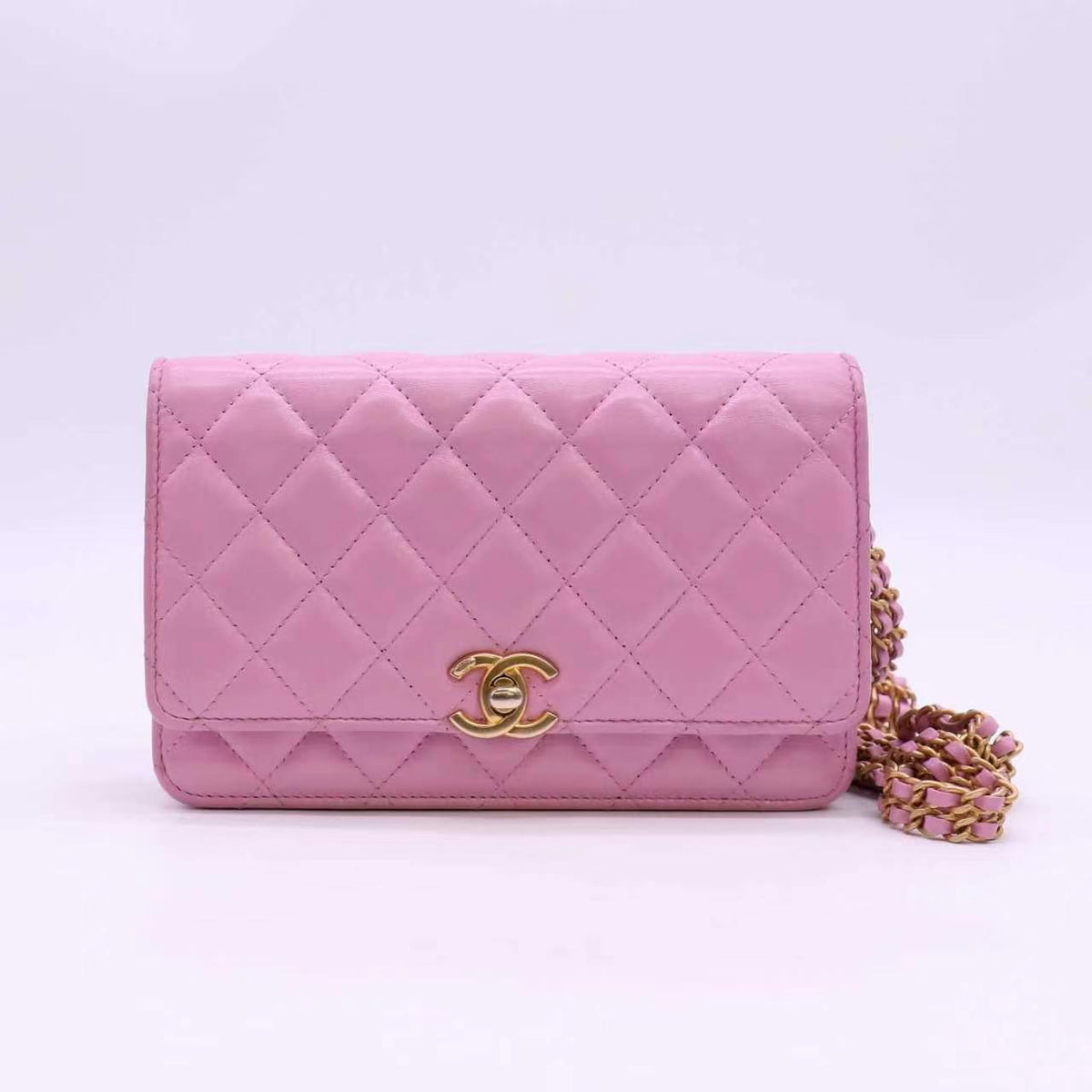 Chanel Pink Quilted Lambskin Pearl Crush Wallet on Chain Gold Hardware twins LDZ1614