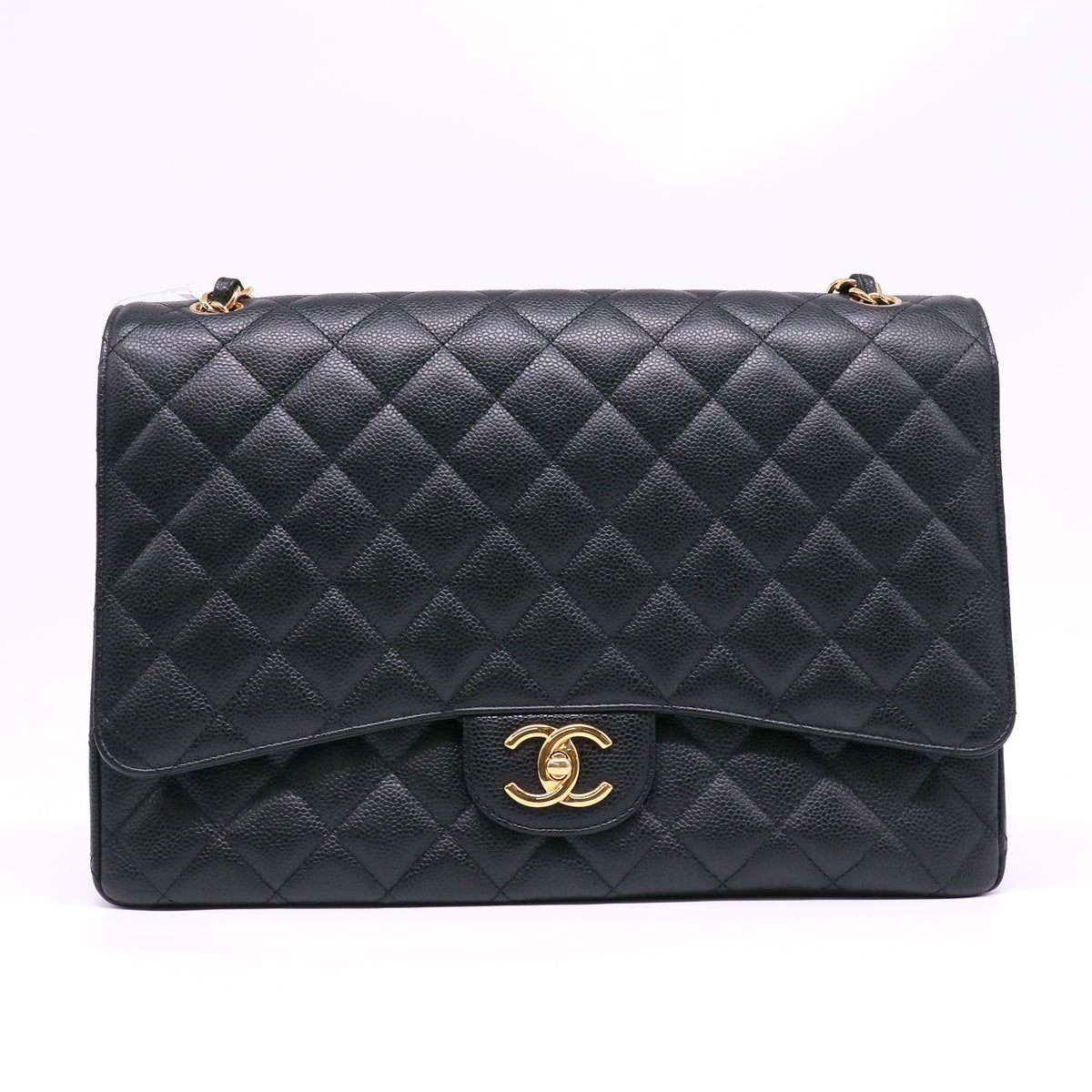 Chanel Black Caviar Leather Maxi Double Flap Bag Twins LDJ6703