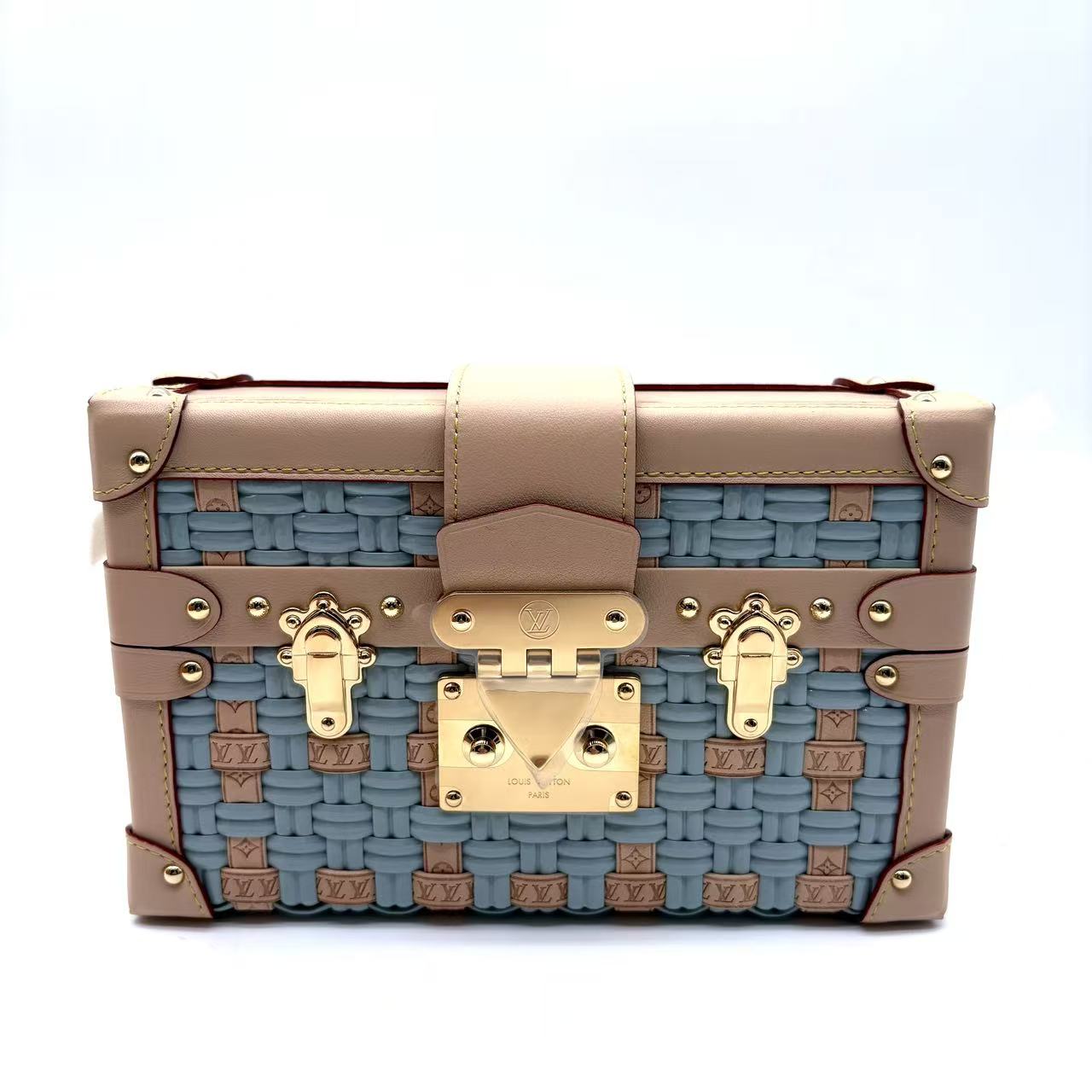 Petite Malle limited edition in blue woven Monogram Jacquard with cream leather
