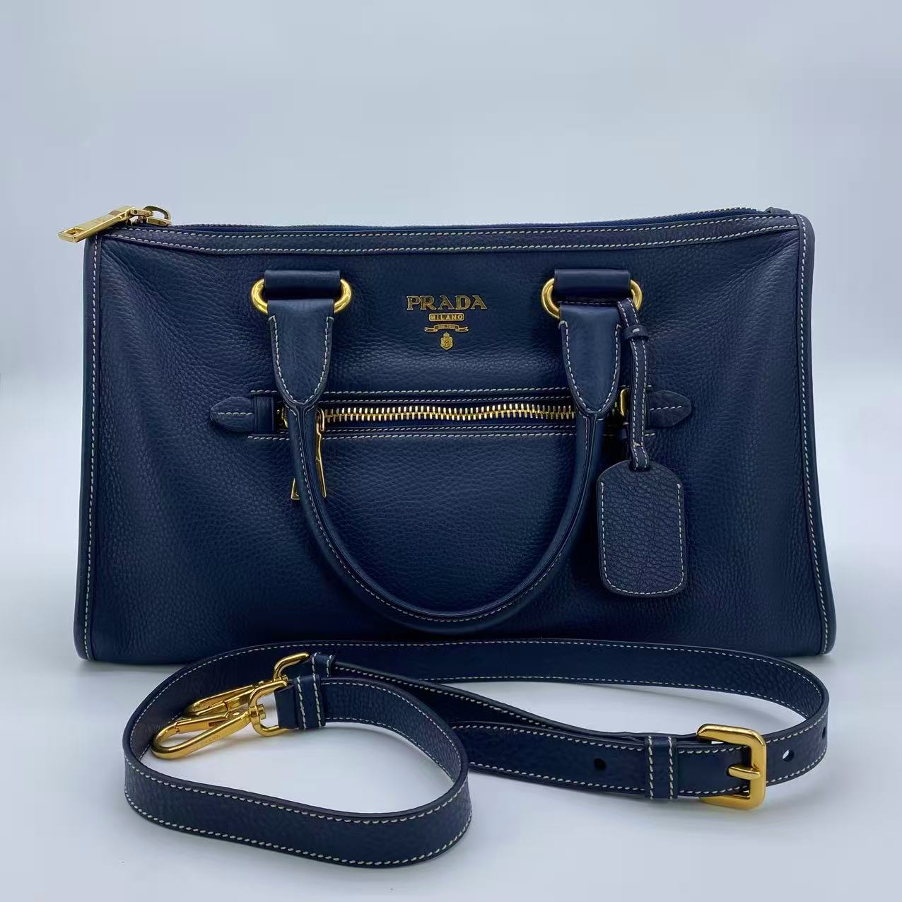 Front Zip Convertible Satchel Vitello Daino Medium