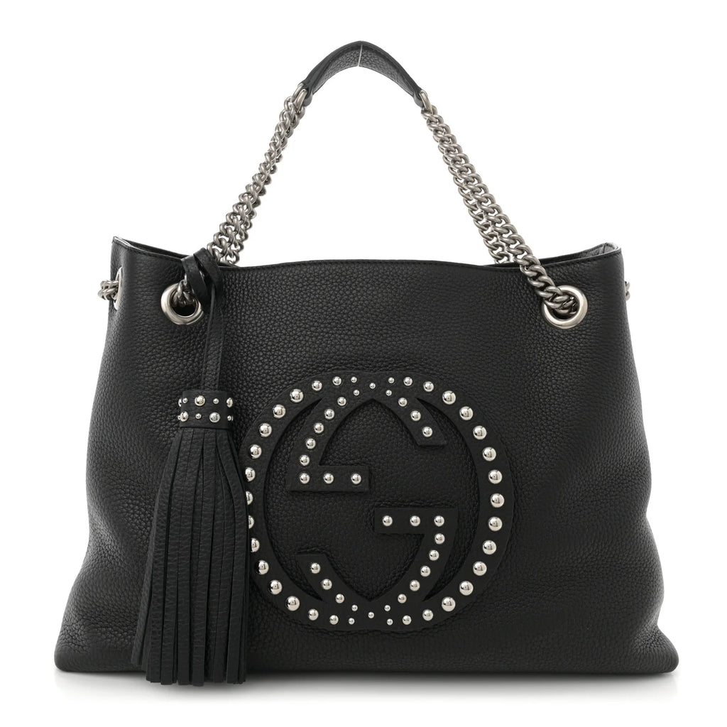 Pebbled Calfskin Studded Medium Soho Chain Limited Pearl Edition Shoulder Bag Black Twins