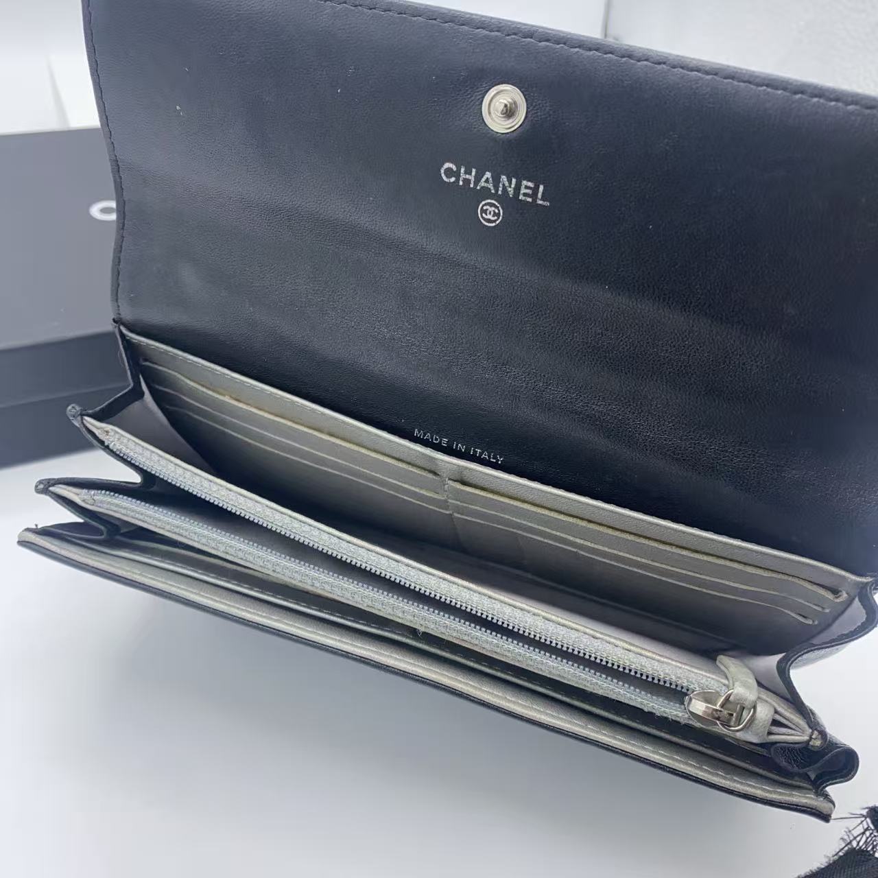 CHANEL Camellia Bifold Long Wallet Black Leather