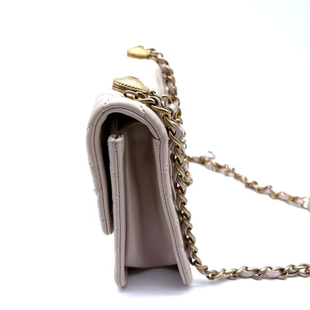 Mini Classic Flap White Caviar Leather Gold Coin Crossbody Bag