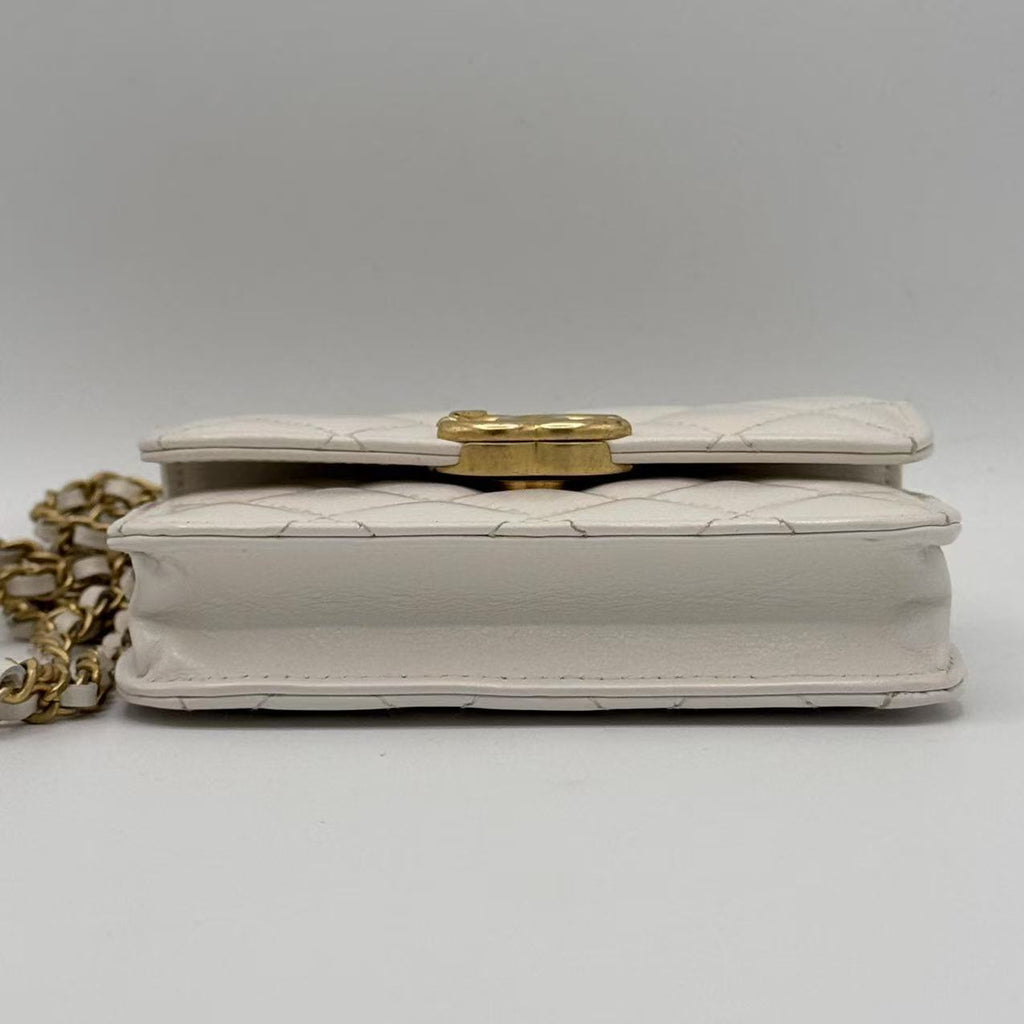 Chanel  Calfskin Quilted Perfect Fit Coin Purse With Chain White