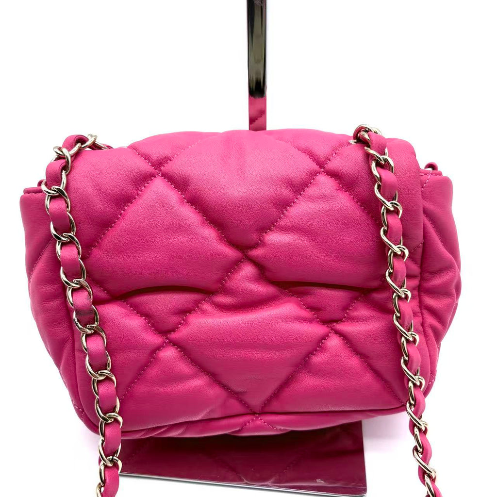Calfskin Quilted Mini Square Bubbly Flap Pink