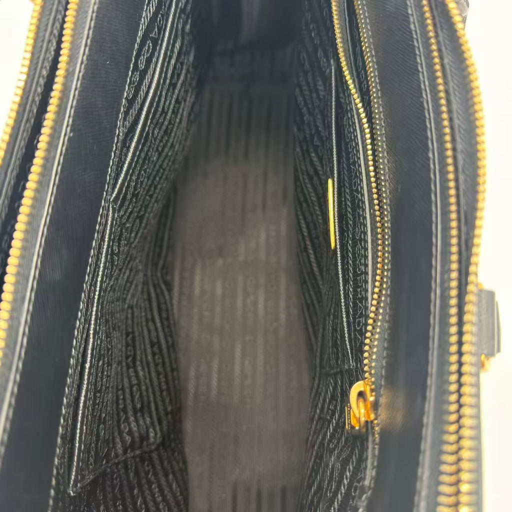  Black Leather Large Double Zip Tote