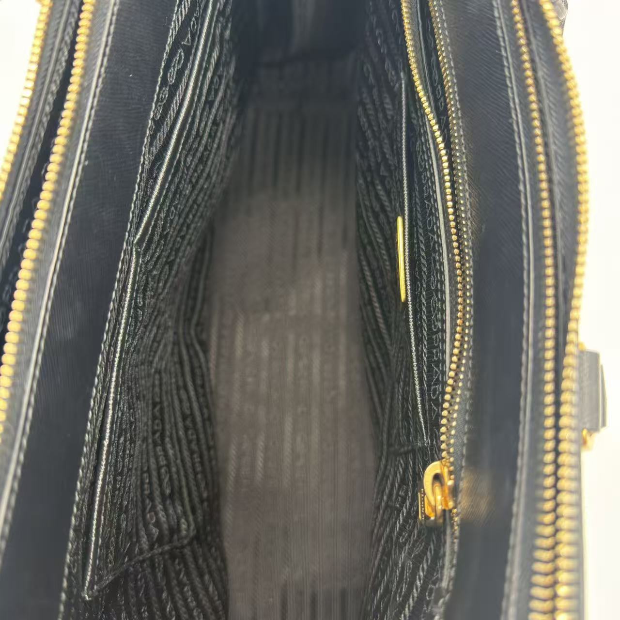  Black Leather Large Double Zip Tote
