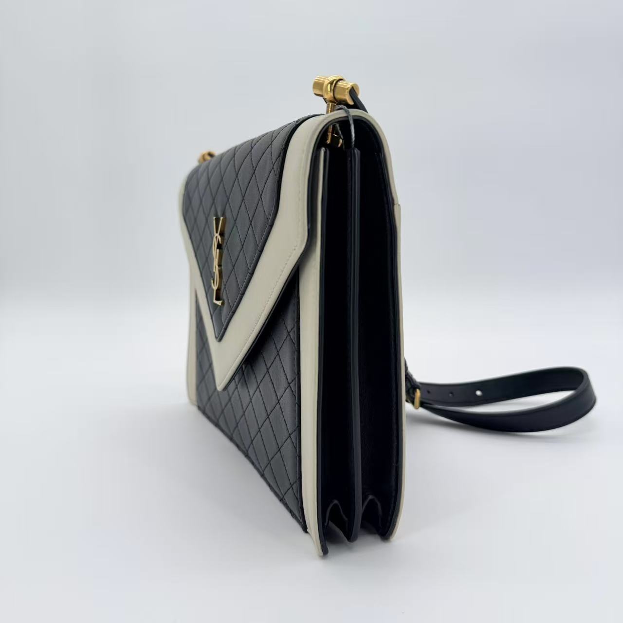 Gaby Satchel in cream and black leather