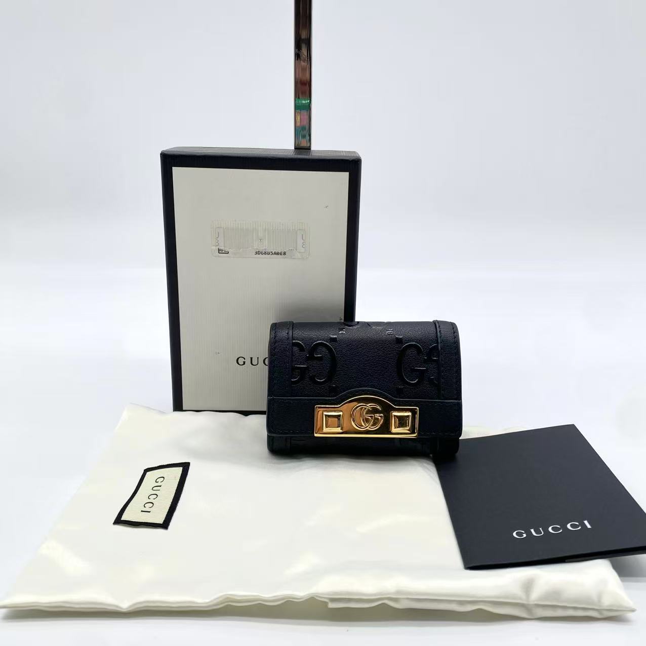 Calfskin GG Monogram Embossed 6 Key Holder Black