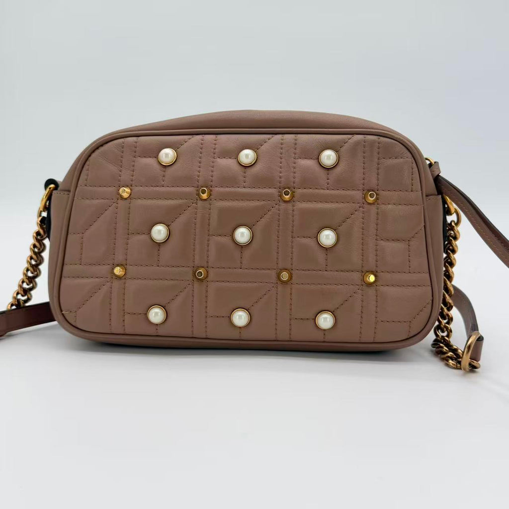 Pearly GG Marmont Shoulder Bag Embellished Matelasse Leather