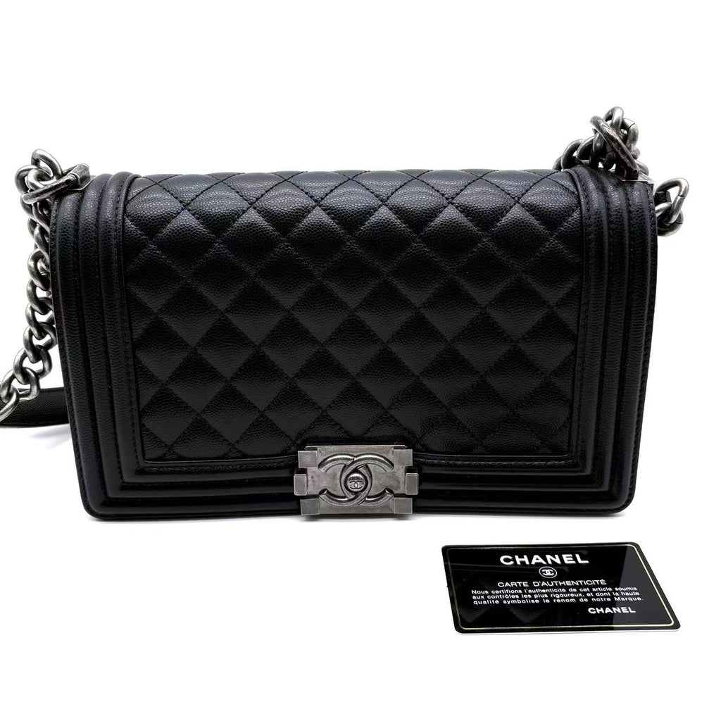 Boy Flap Bag Quilted Caviar Medium