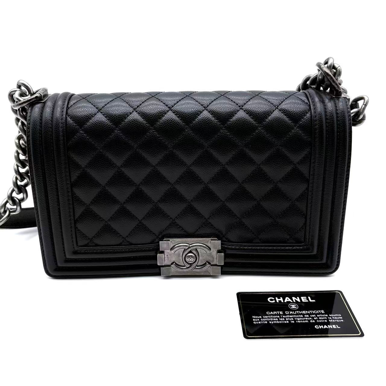 Boy Flap Bag Quilted Caviar Medium