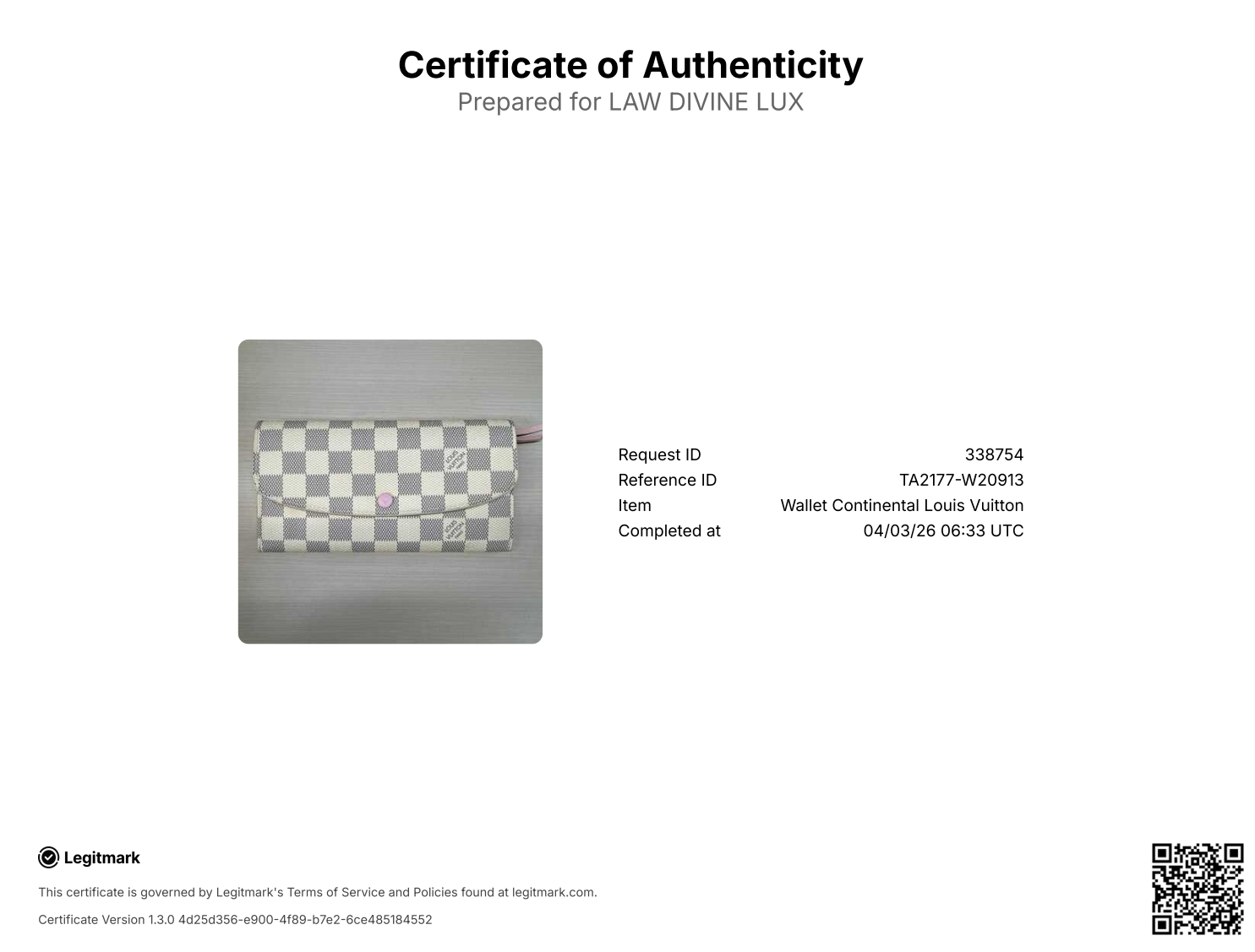 Louis Vuitton Damier Azur Emilie Wallet Rose Ballerine Twins W20913