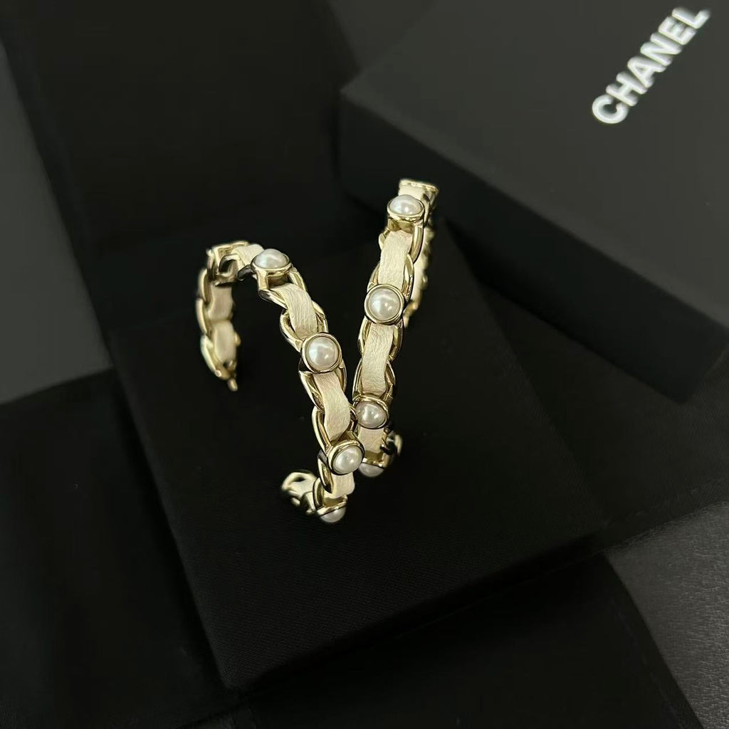 Chanel Lambskin CC Chain Hoop Earrings Gold Black twins LDJ4468