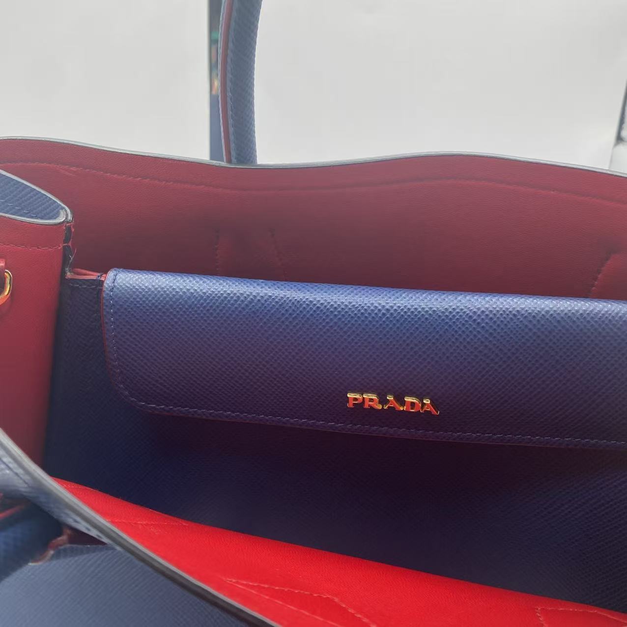 Navy Blue Saffiano Cuir Leather Double Handle Tote