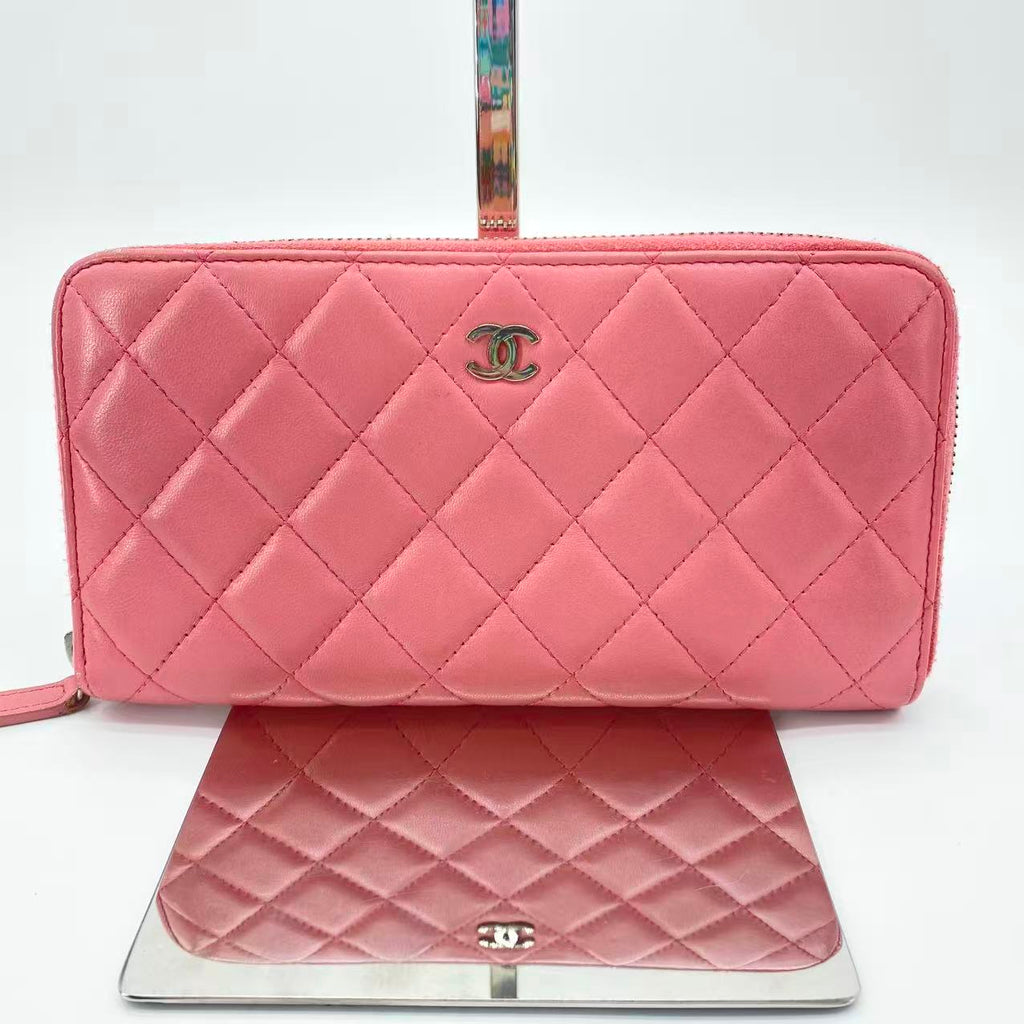 Zip Around Wallet Quilted Lambskin Long