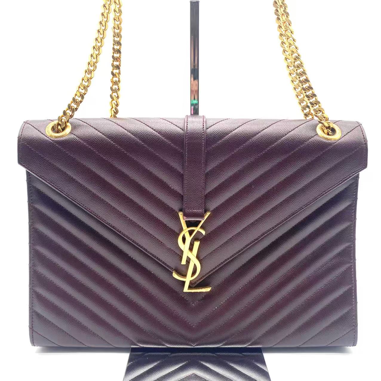 Grain De Poudre Matelasse Chevron Large Monogram Satchel Amaranto