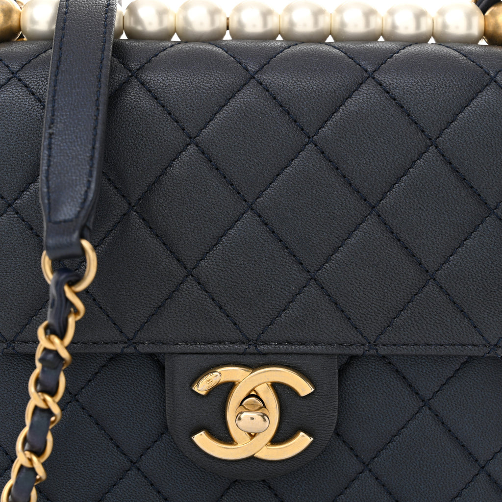 Iridescent Lambskin Quilted Chic Pearls Flap twins