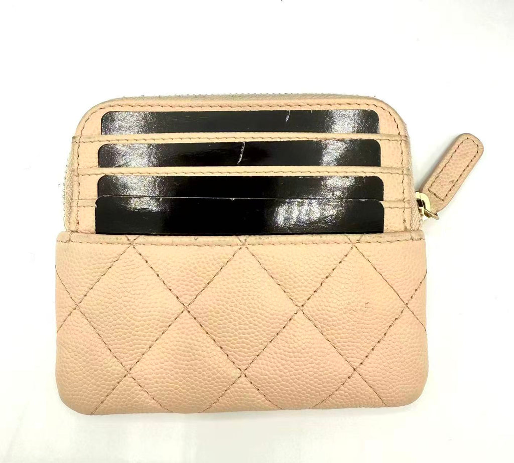 Square Zip Around Card Holder Wallet Quilted Caviar