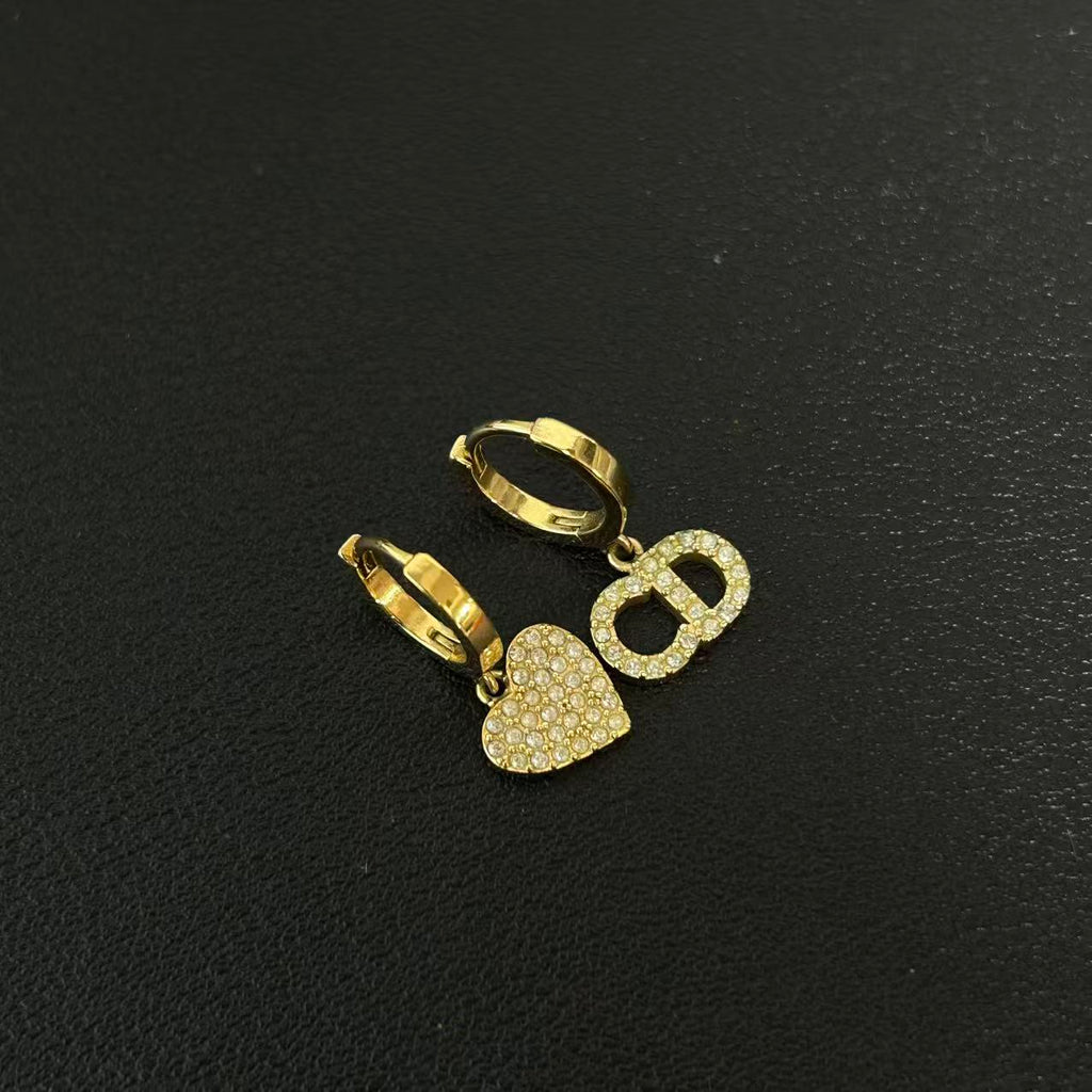 Christian Dior Crystal Heart Clair D Lune Hoop Drop Earrings Twins LDZ287