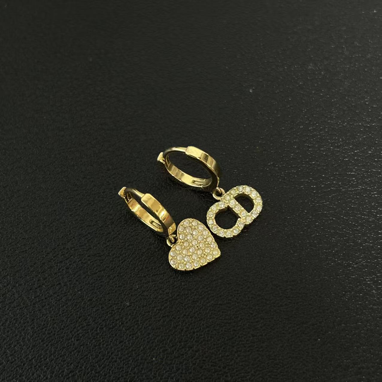 Christian Dior Crystal Heart Clair D Lune Hoop Drop Earrings Twins LDZ287
