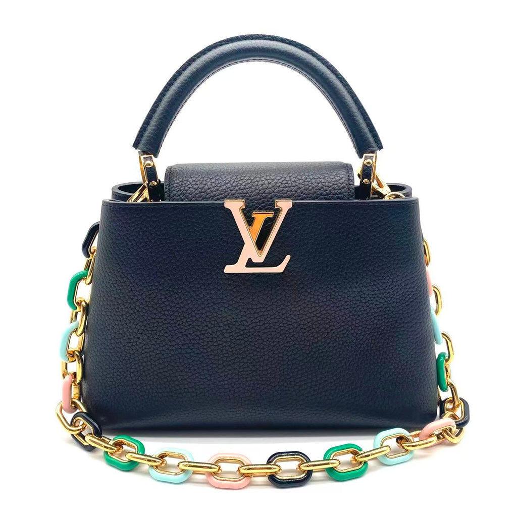 Taurillon Enamel Chain Capucines BB Black Multicolor