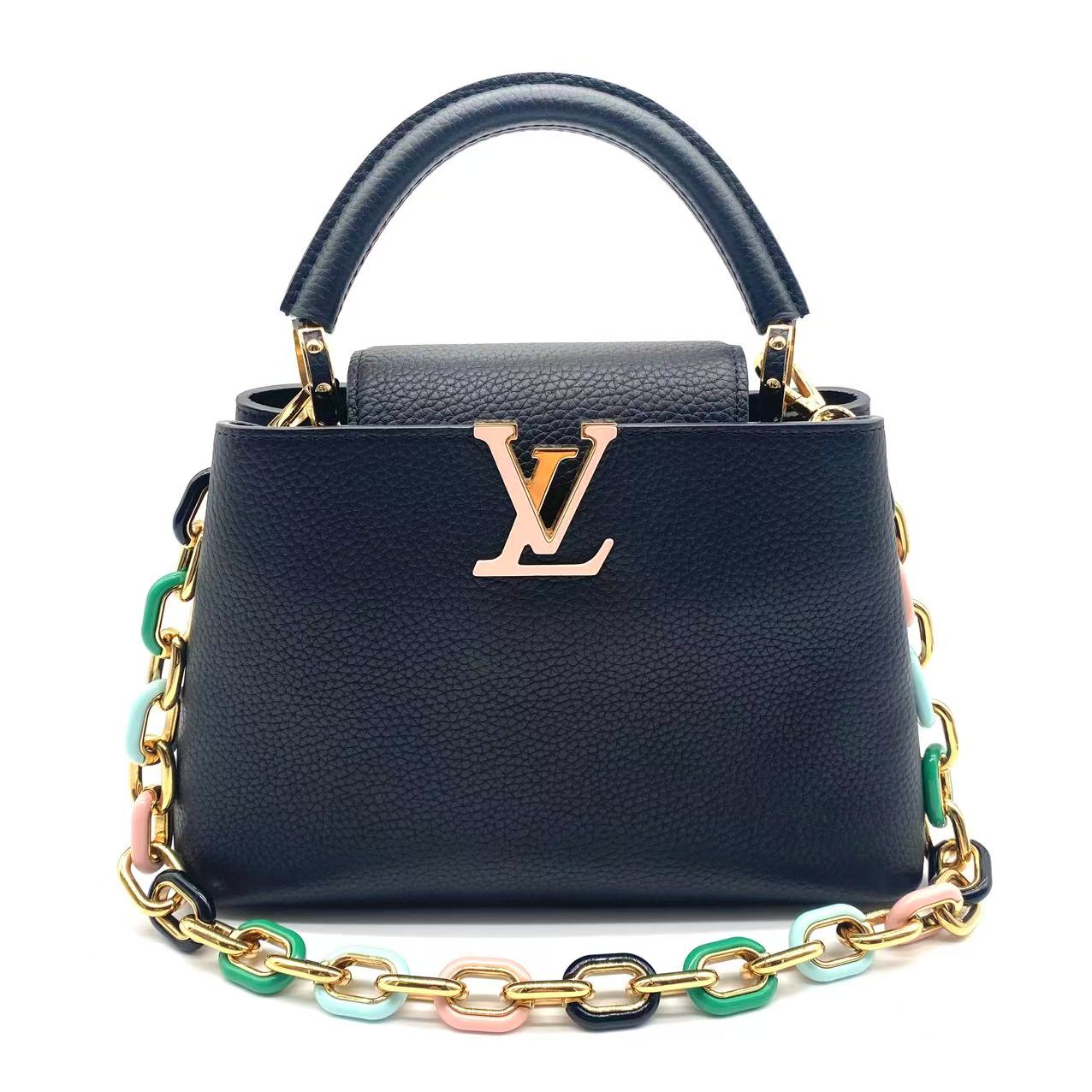Taurillon Enamel Chain Capucines BB Black Multicolor