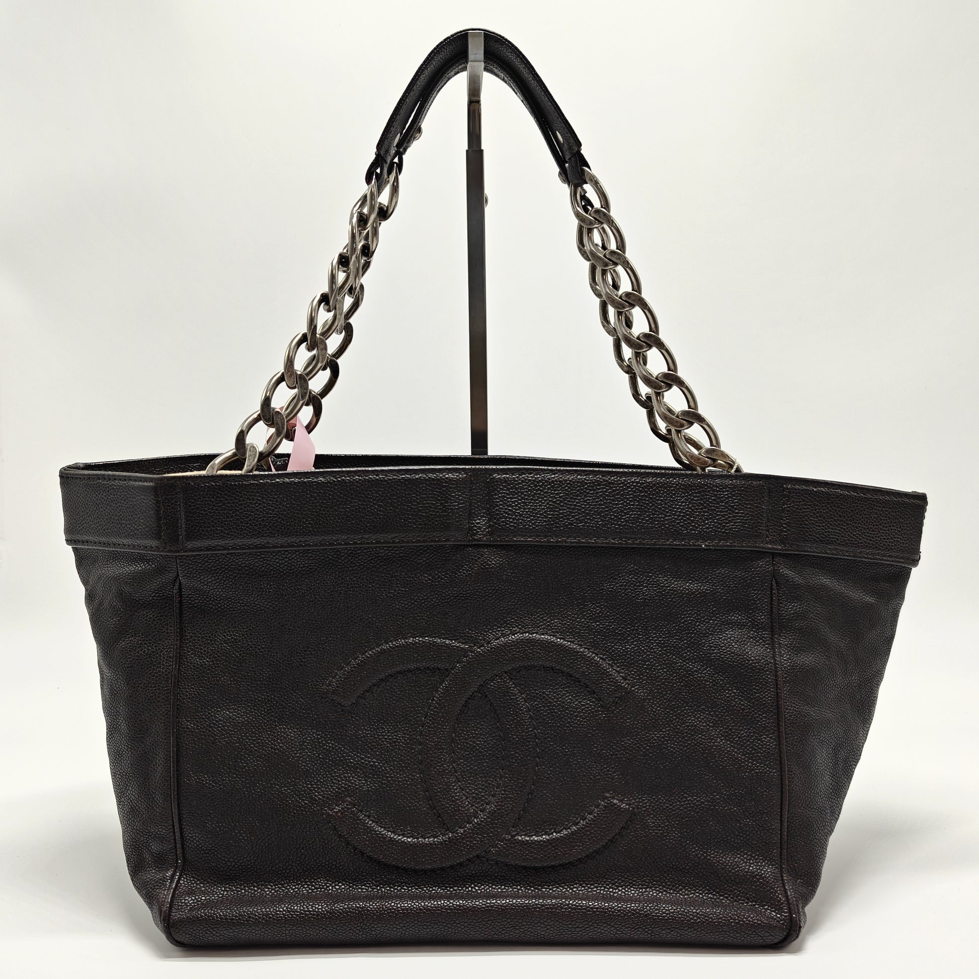 COCO Mark Chain Tote Bag Caviar Skin Black CC twins