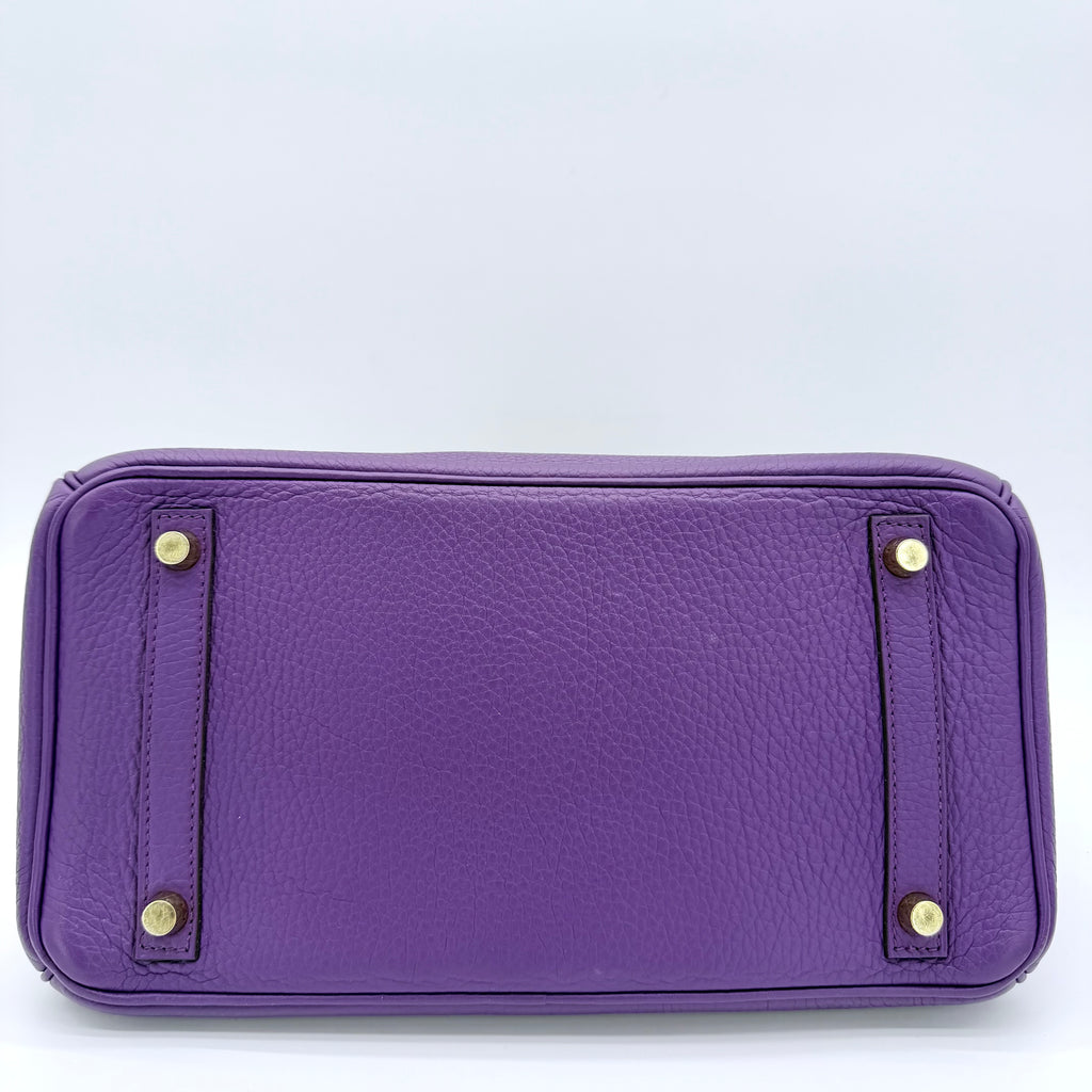 Birkin 30 Clemence Leather Bag Purple With Gold Hardware